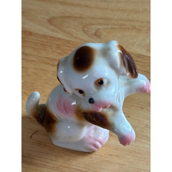 Vintage Hand-Painted Ceramic Dog Puppy Spaniel Figurine Brown & White Japan - Picture 6 of 7